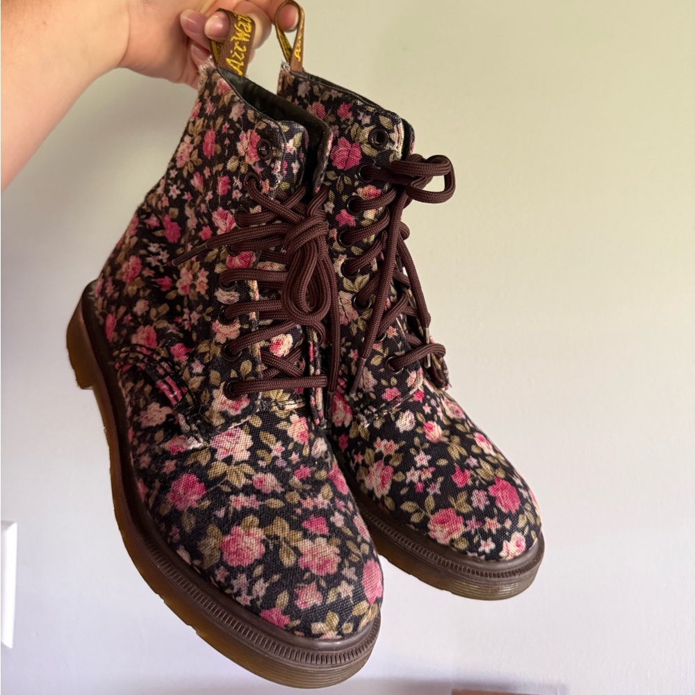 Dr. Martens Floral Lace Up Canvas Boots